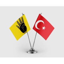 Rabia - Tek Vatan -devlet -bayrak -millet Ve Türk Bayrağı İkili Saten Masa Bayrağı Takımı Diğer