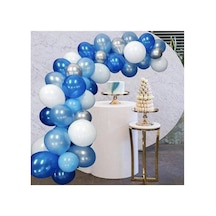 Balon Parti 100 Adet Beyaz Mavi Gri Lacivert Metalik Balon Ve Balon Zinciri Mix