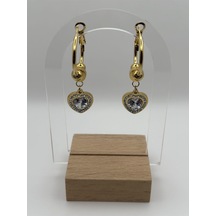 Arnes Jewelry Çelik Sallantılı Zirkon Taşlı Kalpli Küpe Ar190nes Gold