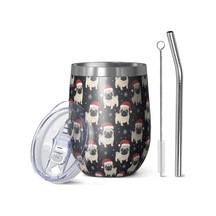 12oz Noel Desenli Seyahat Kahve Kupası, Kapaklı, Yeniden Kullanılabilir, Kadın Ve Erkek Hediyesi Noel Pug Baba Noel