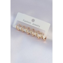 Pirinç Gold Renk Oval Küpe Seti - Çok Renkli