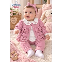 Mini Pakel Fırfırlı Kız Üçlü Takım 3-12 Aylık -dü1544408 - Gül Kurusu