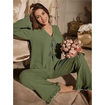 Bella Notte Yeşil Önden Bağlamalı Uzun Pijama Takımı