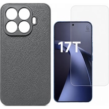 Xiaomi Mi 17t Uyumlu Deri Dokulu Silikon Telefon Kılıfı Ve Şeffaf Temperli Cam Ekran Koruyucu Gri