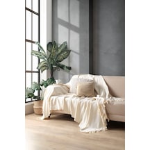 Miracolo Home Ekru Pamuklu Dekoratif Koltuk Örtüsü 170x230 Boyutlu Optimal Kaymaz Tasarım