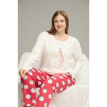 Siyah İnci Curve Büyük Beden Battal Boy Pamuklu Pijama Takım25240780 Ekru