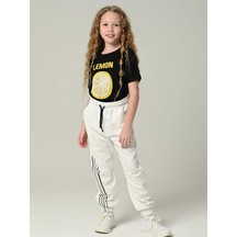 Kız Çocuk Lemon Tshirt Baskılı Paçası Lastikli Eşofman Takım-11632 Siyahbeyaz