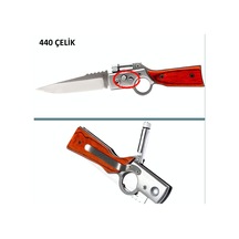 Omeniv Ahşap Saplı Ak47 16cm Kamp Çakı Kamp Bıçak Led Fener Anahtarlık Kahverengi