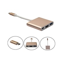 Wozlo Apple Uyumlu iPad Pro 12.9 inç A1876 A1895 Type-C To Hdmi + USB 3.0 Çevirici Dönüştürücü Kablo Gold