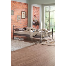 Lalas Çift Kişilik Metal Karyola-kahverengi Ahşap Latalı