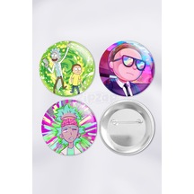 Rick And Morty Anime Animasyon Çanta Süsü Rozet İğneli Buton Rozet Seti 3 Adet Çok Renkli