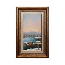 Karlı İstanbul Kıyısı Ve Balıkçı Tekneleri Yağlı Boya Tablo