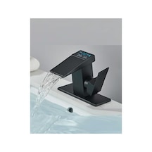 Rena Design Dijital Sıcaklık Göstergeli Siyah Kare Lavabo Bataryası Musluğu Çiftgirişli Armatür Sayaç Ekranlı