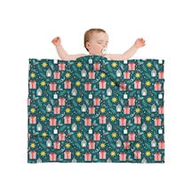 Noel Desenli Bebek Battaniyesi 40x30 İnç, Polar, Yumuşak, Hafif Ve Kalın Noel Hediye Feneri