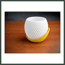 Bezos 3d Baskı Küre Saksı - Kafes Dokulu İki Parçalı Dekoratif Saksı - Beyaz-sarı Nhr Standart 16642893