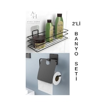 Atacı Yapışkanlı 2li Banyo Düzenleyici Banyo Aksesuarı Banyo Rafı Kapaklı Tuvalet Kağıdı Tutacağı Siyah