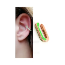 Yeşil Neon Mineli Zirkon Taş Detaylı Gümüş Rose Sıkıştırmalı Kıkı N11.96663