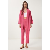 Happiness İstanbul Kadın Koyu Pembe Kimono Pantolon Örme Takımı By00050 Koyu Pembe