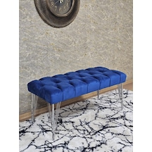 Zafir Krom Tel Ayaklı 90 Cm Puf Bench - Puf - Bench - Kasalı Oturak - Oturak - Yatak Ucu Puf Mavi