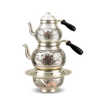 Gül Çiçek Gümüşlü Bakır Çaydanlık ve Osmanlı Ocağı