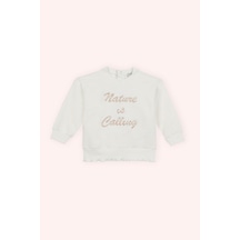 Panço Kız Çocuk Nakış Detaylı Sweatshirt Ekru