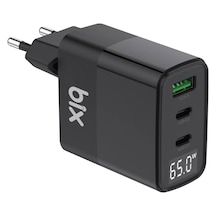Bix GaN 65W PD Led Göstergeli 2*Type-C & 1*USB-A Girişli Gelişmiş Şarj Teknolojisine Sahip Şarj Adaptörü