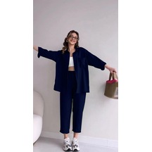 Barbora Keten Günlük 2'li Takım Elbise Pantolon Gömlek Ln21lacivert6 001