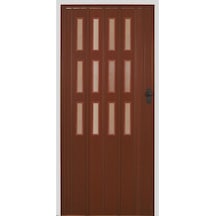 3 Sıra Camlı Akordeon Kapı Ceviz Ahşap Desenli 72x215cm