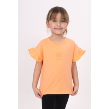 Toontoy Kids Toontoy Kız Çocuk Baskılı Bisiklet Yaka Kolu Fırfırlı Tişört Turuncu