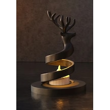 Bezos 3d Baskı Spiral Ren Geyiği Mumluk Yılbaşı Dekoratif Ren Geyiği Tealight Mum Tutucu - Siyah Mbt06