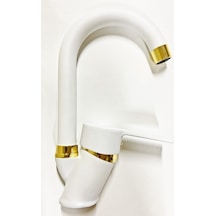 Inventa Banyo Lavabo Musluğu Bataryası Çift Su Girişli Altın - Beyaz