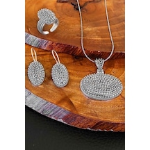 Telkari Oksitli Gümüş Kadın Takım Yüzük Küpe Kolye Ucu Model Kadı