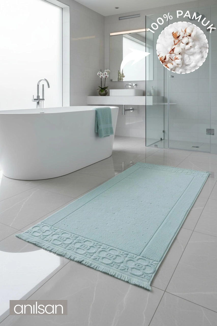 Fesun Turkuaz Ayak Havlusu - 60x130cm, 690gr, %100 Pamuk, Spa Ve Otel Banyo Paspası, Günlük Kullanıma Uygun Mavi
