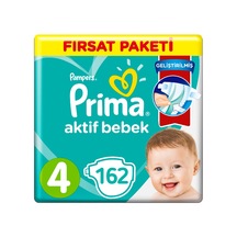 Prima Aktif Bebek 4 Beden Maxi Bebek Bezi Fırsat Paketi 3 x 54 162 Adet 3'lü