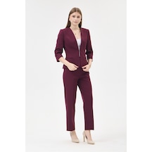 Velnara Moda Mürdüm Zamansız Klasik Kadın Takım Elbise-v Yaka Ceket & Dar Paça Pantolon Koyu Mürdüm - 927044721 Koyu Mürdüm