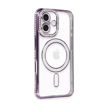 Apple İphone 16 Kılıf Joke Simli Magneticsafe Kılıf - Derin Mor
