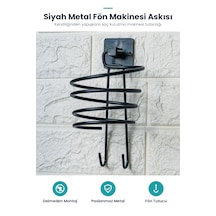 Kendiliğinden Yapışkanlı Siyah Paslanmaz Metal Fön Makinesi Askısı Saç K