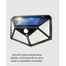 Güneş Enerjili 100 Led Hareket Sensörlü Dış Mekan Lamba Xuczzzduvarlambası-1-1 Beyaz