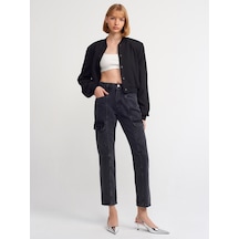 Dilvin Önü Parçalı Kargo Denim Pantolon  Siyah