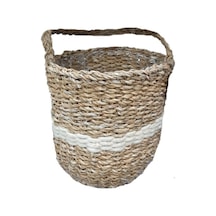 Hasır Örgü Kulplu Dekoratif Saksı Sepeti Büyük