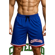 Top Glory Cepli Cleveland Baskılı Basketbol Şortu Spor Şort Mavi