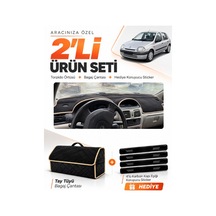 Renault Clio 2 Ekranlı 1998-2001 Uyumlu Torpido Örtüsü + Tay Tüyü Bagaj Çantası Seti - Siyah Bej