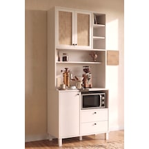 Robin Home Ahşap Jüt Kapaklı Kahve Köşesi Airfry Kiler Dolabı Çok Amaçlı Dolap Beyaz Re6-wj