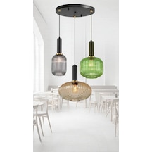 Rustik Modern Renkli Camlı Sarkıt Avize 5762-v91-1r-jy-3r Siyah