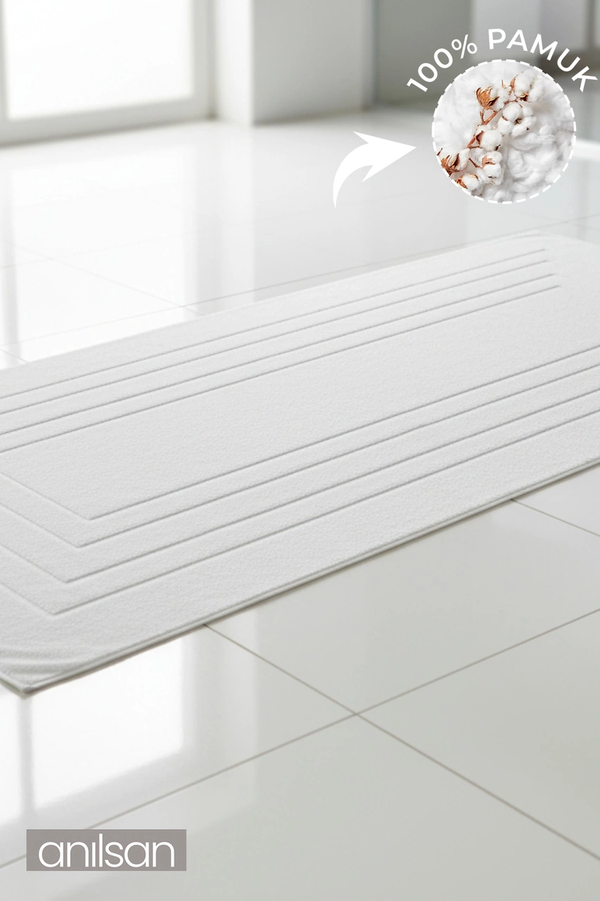Alora Beyaz Büyük Ayak Havlusu - 60x130 Cm , 690gr %100 Pamuk, Spa Ve Otel Banyo Paspası Beyaz