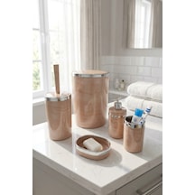 Makri Home Banyo Seti 5'li,yuvarlak,akrilik-çöpkovası, Wcfırçalık,sıvı Sabunluk,diş Fırçalık,el Sabunluk Somon
