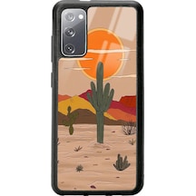 Samsung Uyumlu S20 Retro Kaktüs Güneş Tasarımlı Glossy Telefon Kılıfı Siyah