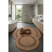 Senza Atelier 4'lü Jüt Banyo Paspas Ve Sepet Seti - Hasır Yuvarlak Halat Paspas - Boho Banyo Düzenleyici Organizer