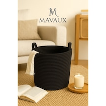 Mavaux Çok Amaçlı, 30cm-30cm Orta Boy, Yanları Saplı, Jüt, Hasır, Dokuma Sepet, Düzenleyici Organizer Siyah