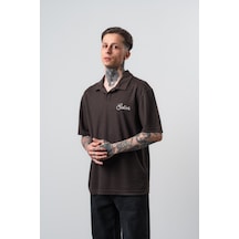 Respire Erkek Senor Yazılı Polo Yaka Regular Fit T-shirt Kahve